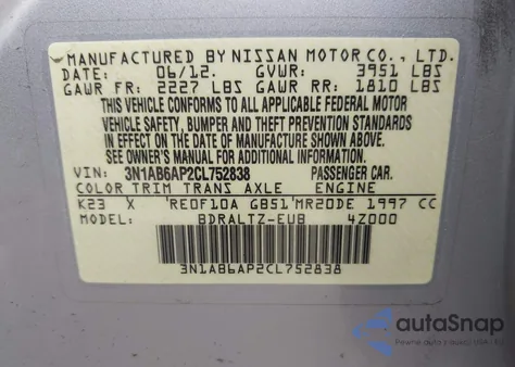 2012 Nissan Sentra 2.0 S from USA, damaged, VIN 3N1AB6AP2CL752838